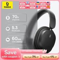 Baseus Wireless Headphones Bluetooth 5.3 HIFI Level Earphone 40mm Driver Foldable Over Ear Headsets 70H Playtime Spatial Audio