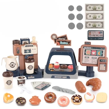 WizKidz Kids Toys Coffee Maker Set Machine and Cash Register Kit with Sound Light Kids Kitchen Pretend Play Set for Boys & Girls