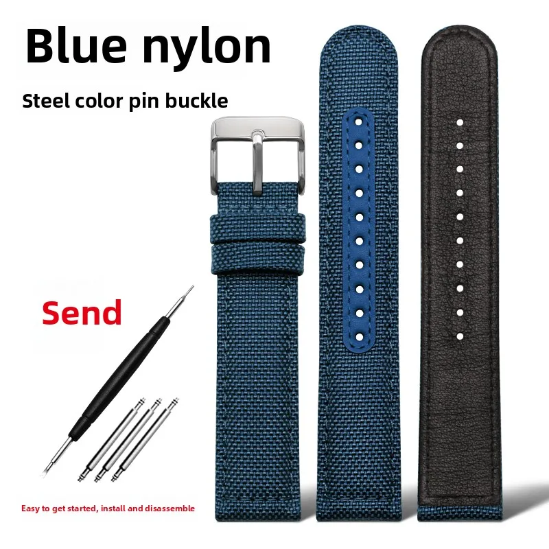 Nylon Canvas Strap - Waterproof Sports Watchband with Blue, Grey, and Khaki Options, 20mm-22mm