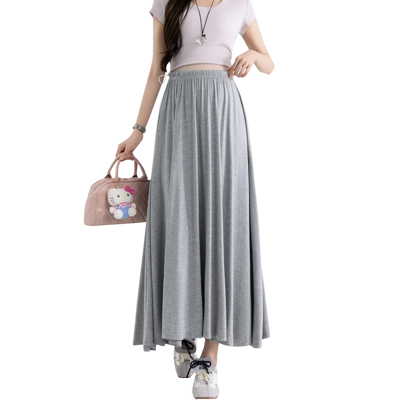 Korean Style Summer Stretchy Maternity Skirt Plus Size Drawstring High Waist Pregnant Woman Modal Flared Skirts Draped Skirts