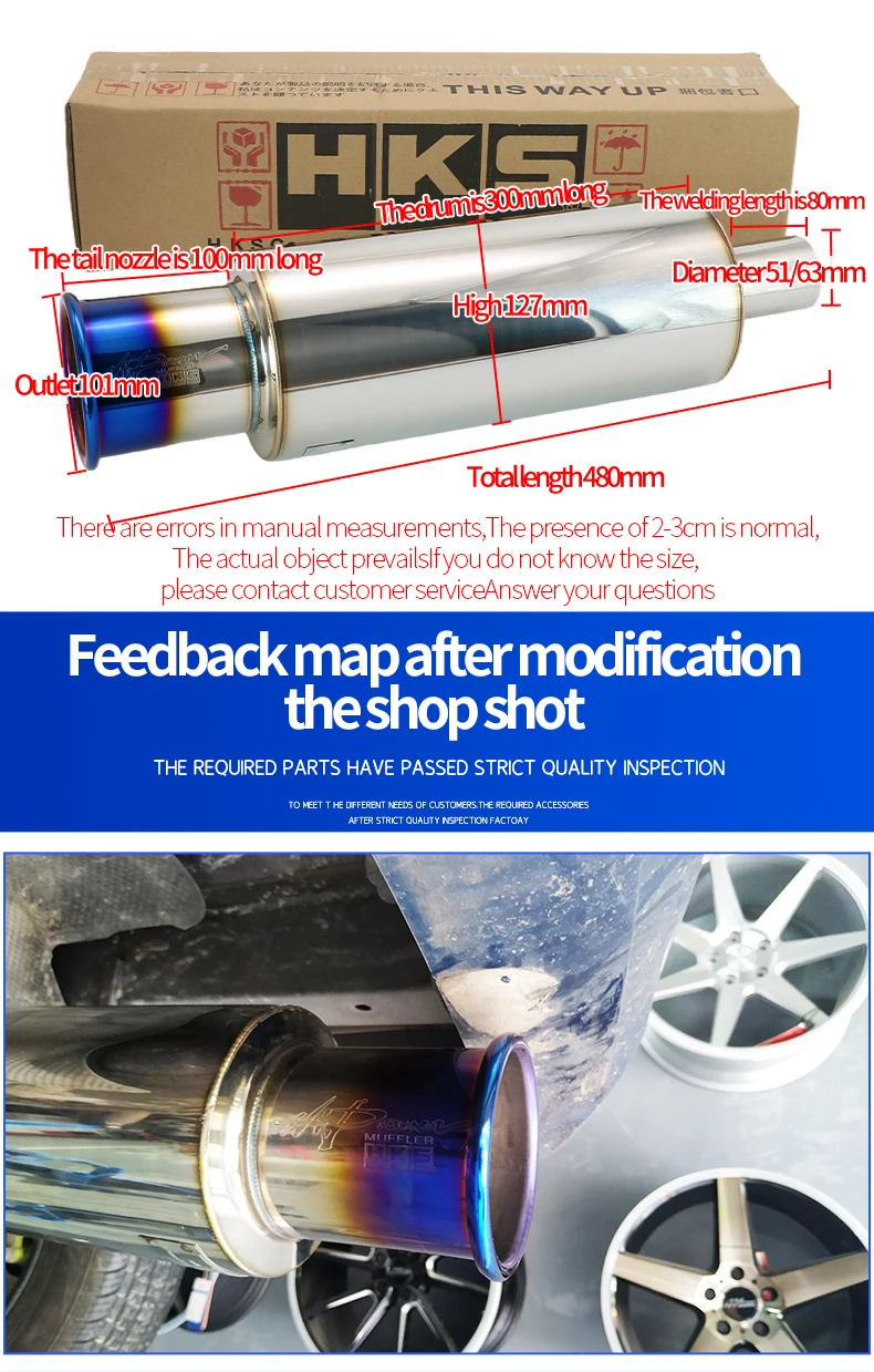 Auto-Auspuffrohr-Modifikation mit HKS Direkt-Durchlauf-Schalldämpfer. Durchmesser der Auspuff-Schallwelle: 51/63 mm. Auslassdurchmesser: 101 mm – Detail 10