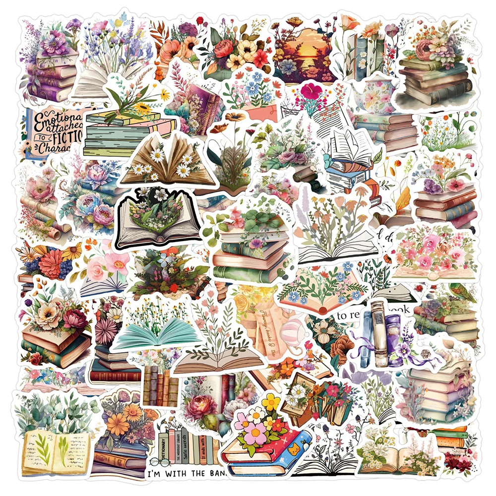 10/30/60PCS Cute Flowers Book INS Style Cartoon Stickers Aesthetic Decals Decorative Scrapbooking Laptop Phone Kid Decals Gift