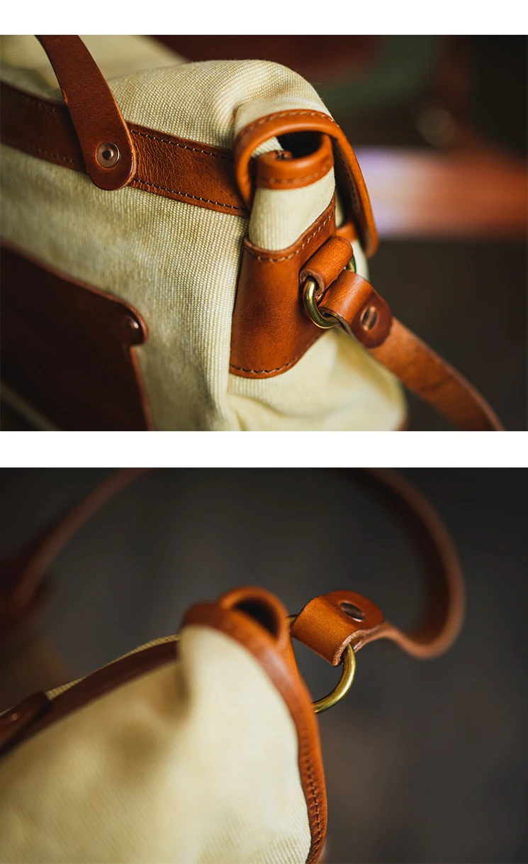 Modische Vintage Casual Luxus Canvas Erste Schicht Leder Herren Messenger-Tasche Business Outdoor Reise Designer Schultertasche – Detail 27