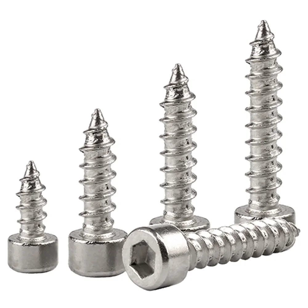 304 Stainless Steel M2 M2.6 M3 M3.5 M4 M5 Hex Hexagon Socket Cap Head Self Tapping Screw Allen Head Screw 20-200pcs
