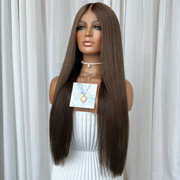 Fantasy Beauty High Quality Glueless Lace Front Synthetic Hair Wigs for Women Light Cool Brown Color Cosplay Lace Wigs Natural