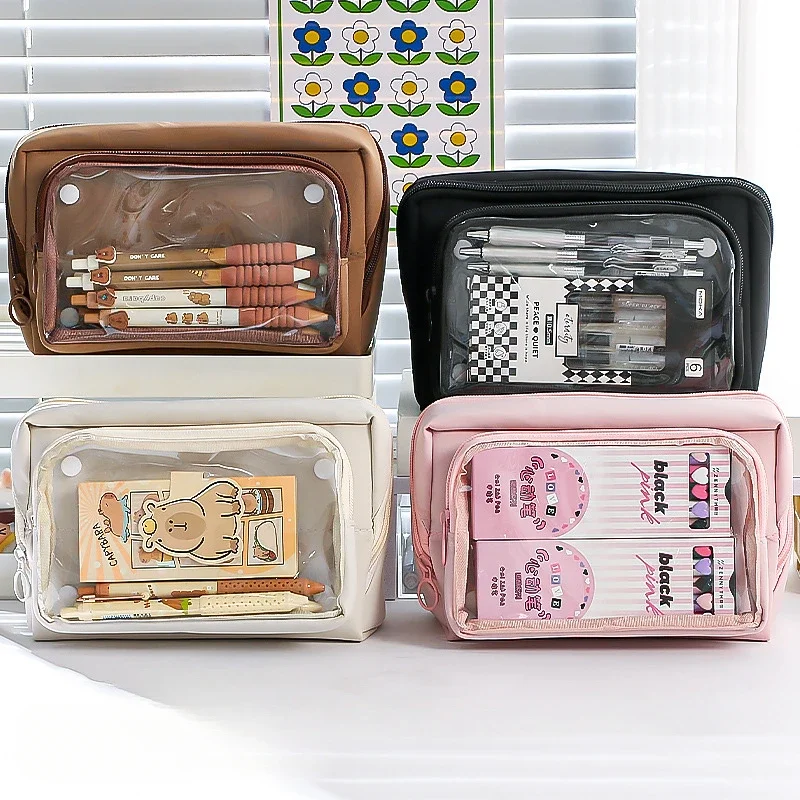 1 Piece Extra Large Capacity Scrapbook Stationery Bag Fashion Solid Color Pencil Case 9 Layer Pen Bag Student School Supplies