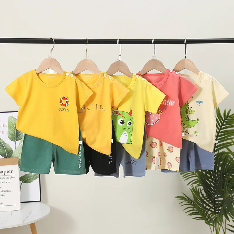 

Children's Clothing Children's Short-Sleeved Suit Cotton Girls' Summer Clothes Boys' T-shirt Shorts Baby Half Sleeve