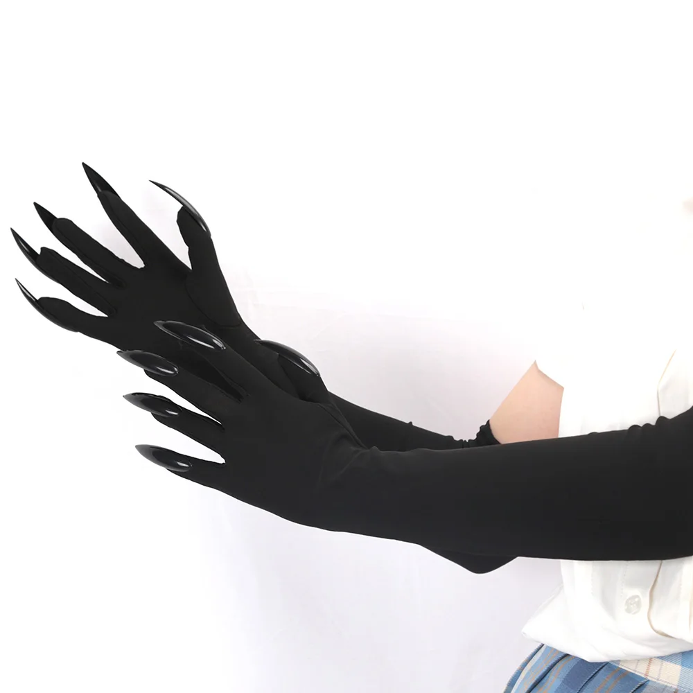Witch Gloves - Black Satin Mittens for Halloween Cosplay