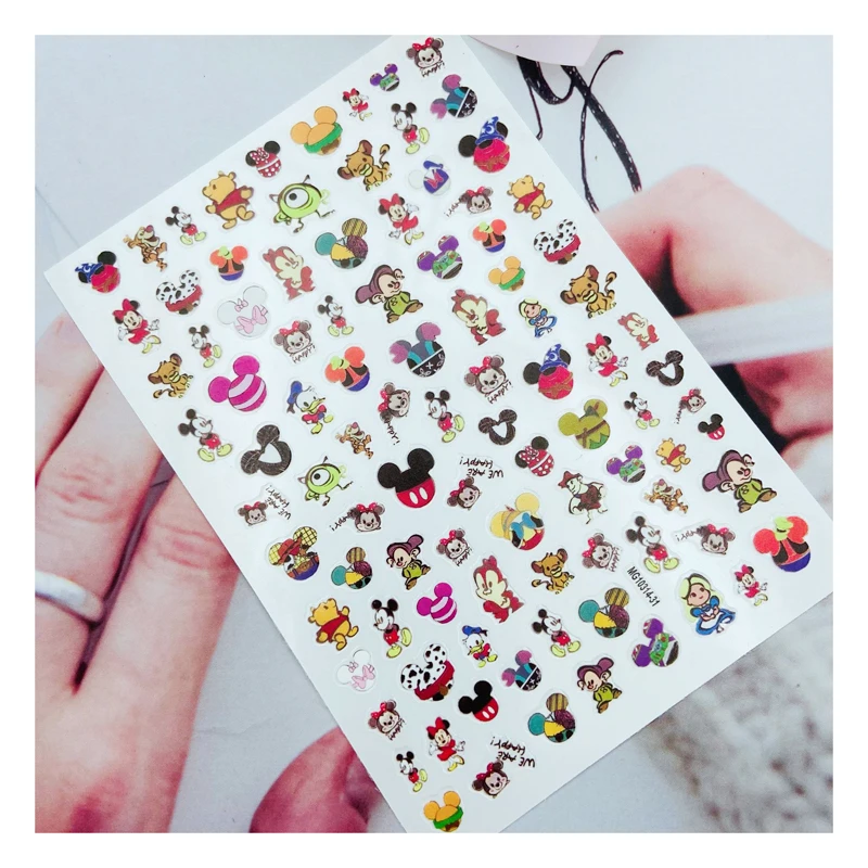 

10PCS Disney Mickey Minnie Pink Panther Stitch Kids Anime Sticker Art Design Nail Art Decoration Slider Nail Stickers