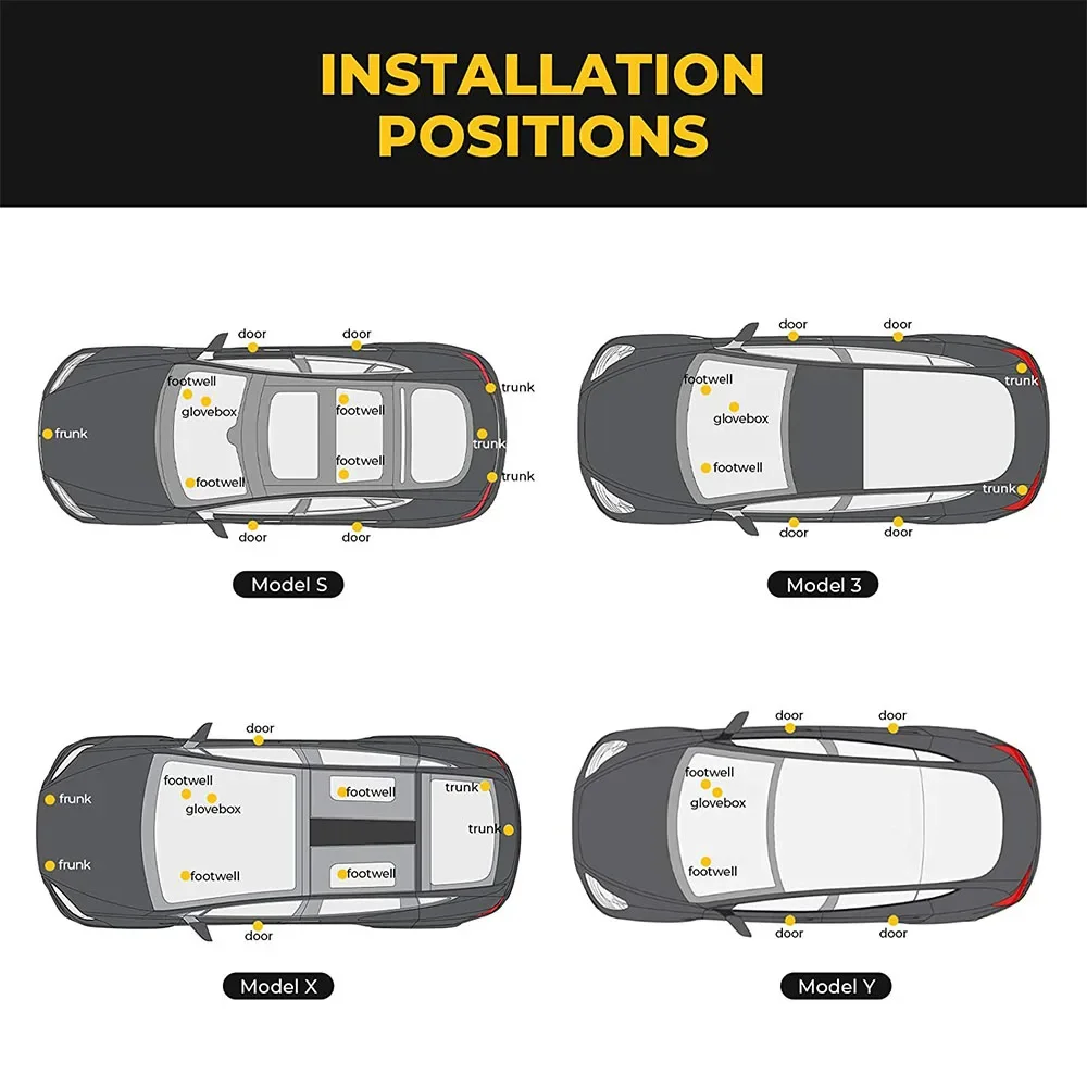 For Tesla Model 3 Y S X Ultra-bright Interior LED Lighting Bulbs Kit Accessories Fit Trunk, Frunk, Door Puddle, Foot-Well Lights