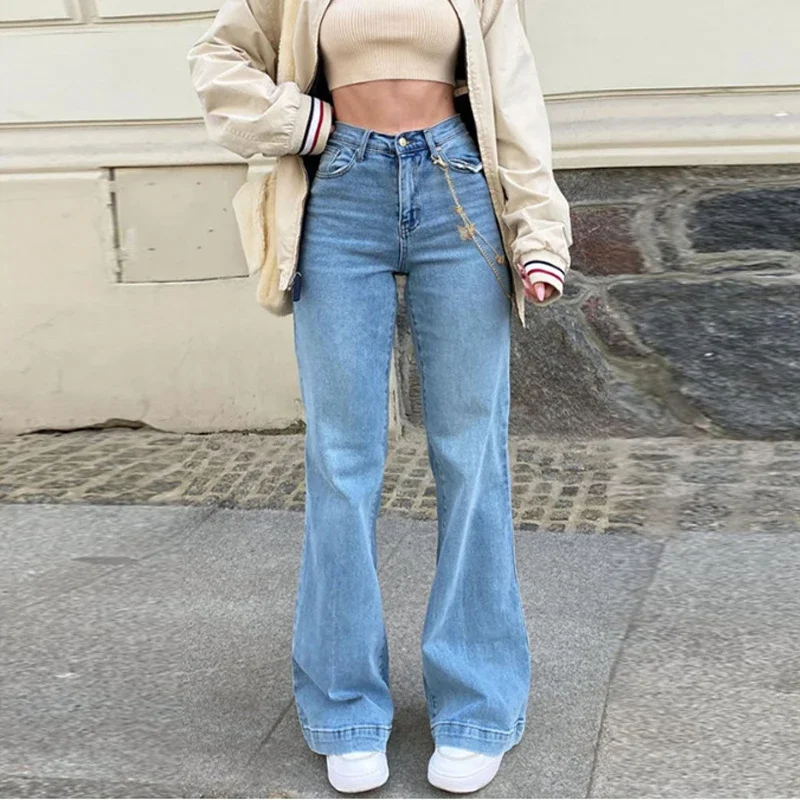 Blue Jeans Women's Summer Mid-waist Fashion Casual Old Denim Flared Pants 2023 New Loose Street Retro Ladies Trousers women s jeans wide leg pants retro trouser oversized high waist yk2 street spliced vintage denim pants casual loose ladies jeans