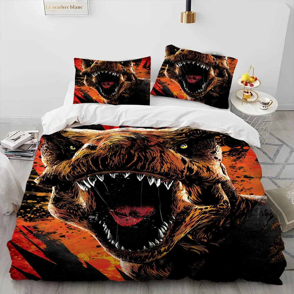 3D Cartoon Dinosaur Illusion Comforter Bedding Set,Duvet Cover Bed Set Quilt Cover Pillowcase,Queen Bedding Set for Child Gift