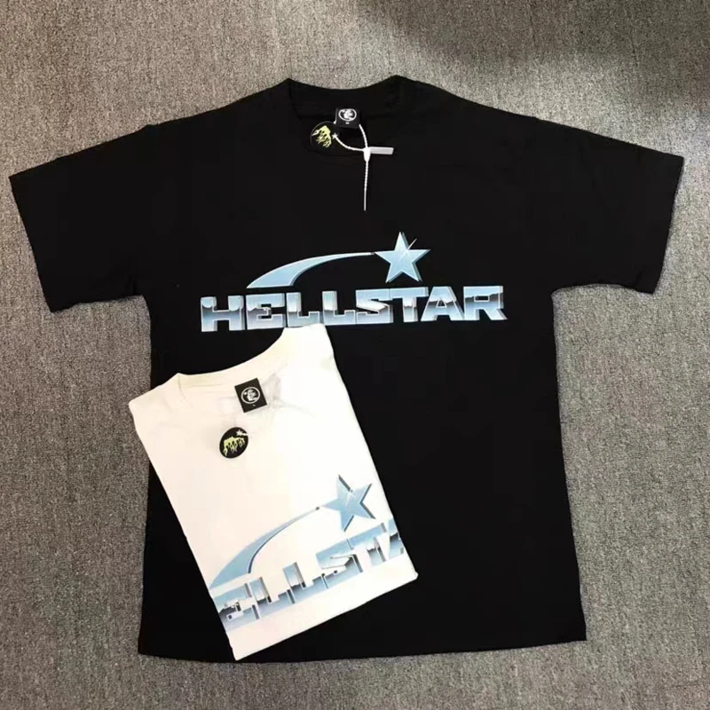

Reflective Metal Stainless Steel Print Hellstar T-Shirt Men Women High Quality Cotton Oversize Casual T Shirt