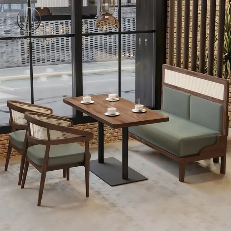 Coffee Shop Fast Food square Commercial Cafe Leather Round Wood Restaurant Bench Sofa Furniture Booth Seating Table Chair Set