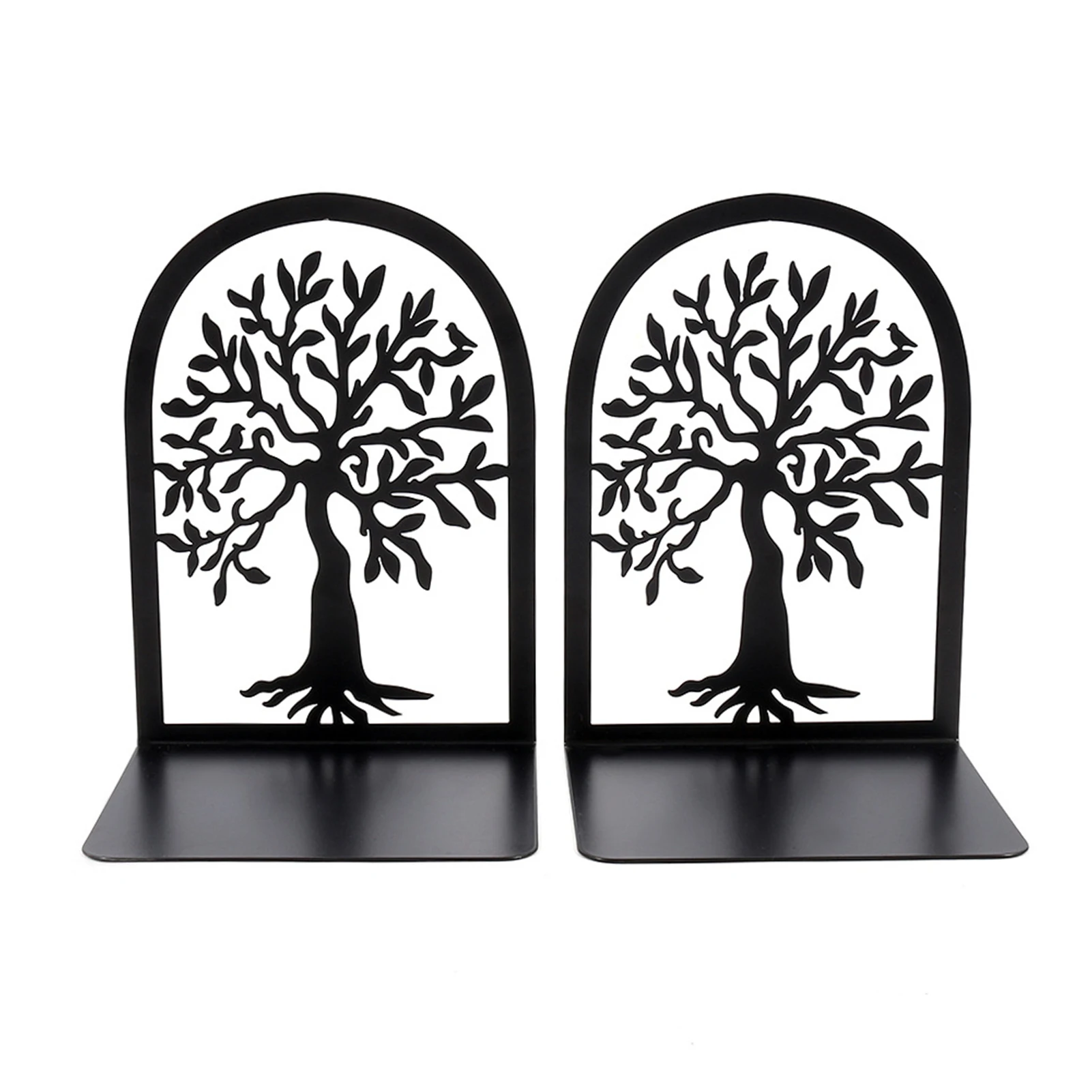 

1pair Unique Design Library Bookend Supports Desk Tidy Sturdy Anti Slip Home Decoration Metal Book Holder Office Tree Style