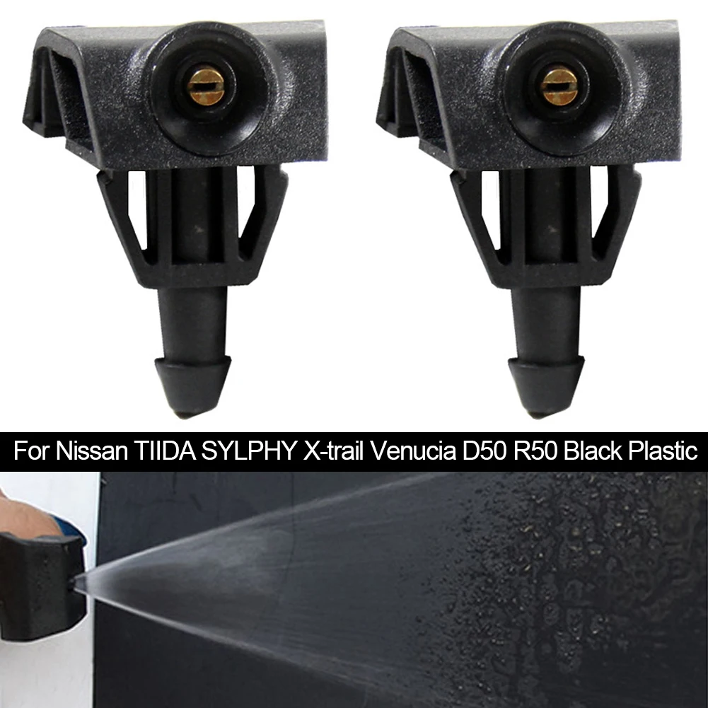 2Pcs Auto Frontscheibe Scheibe Wischer Wasser Spray Düse Fit für Nissan TIIDA SYLPHY X-trail Venucia d50 R50 Schwarz Kunststoff
