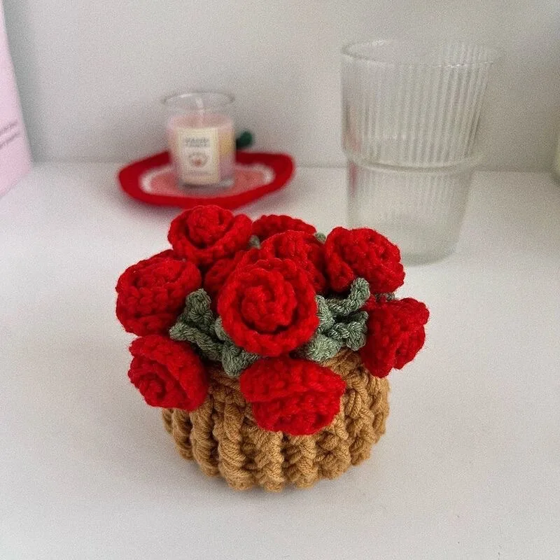 1 PC Handmade Yarn Crochet Rose Coasters, Finished Insulation Pads, Desktop Ornaments, Creative Crochet Holiday Gifts