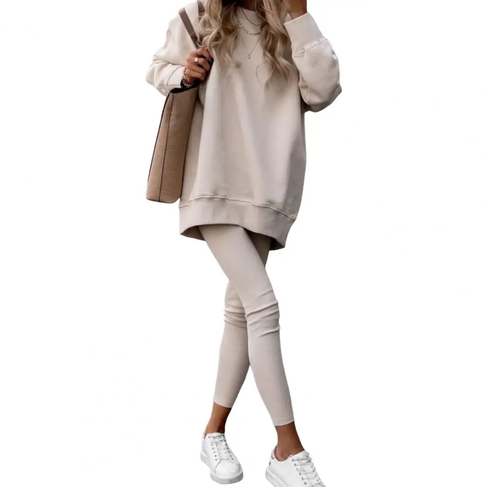 

2 Pcs/Set Women Top Pants Suit Stylish Sports Autumn Sweatshirt Pants Set Round Neck Women Top Pants Suit for School