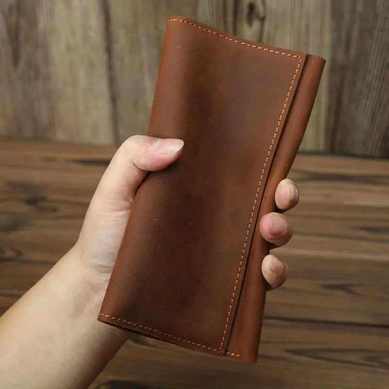 Luufan Vintage Genuine Leather Long Wallet Men Women Credit Card Holder Clutch Purse Coin Zipper Business Moible Phone Wallet 6