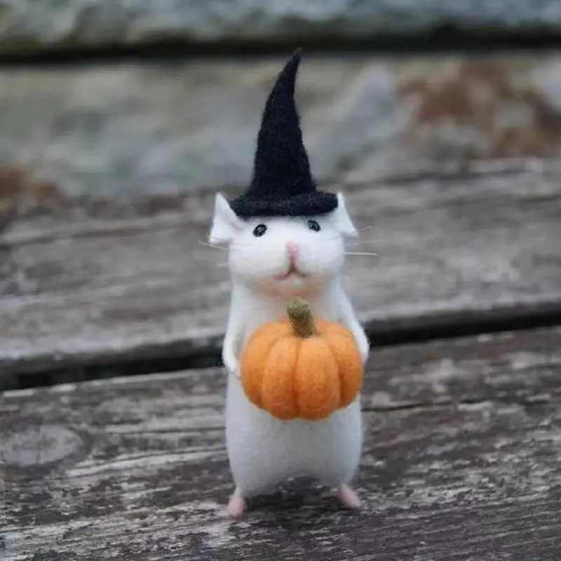 

Halloween Mouse With A Pumpkin Cute Funny Needle Felted Mouse With Pumpkin Black Hat Handmade Halloween Wool Felt Spooky