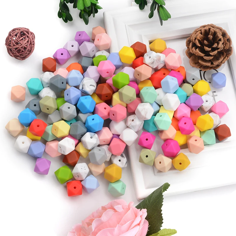 10pcs 14mm/17mm Hexagon Silicone Beads Jewelry Making Bulk DIY Necklace Pacifier Chain Popular jewelry accessories