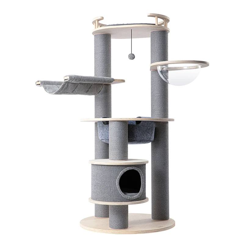 Imported Solid Wood Multi-layer Cat Tree, Bed, And Tower Combo A Large Cat Tower Made From Durable Wood