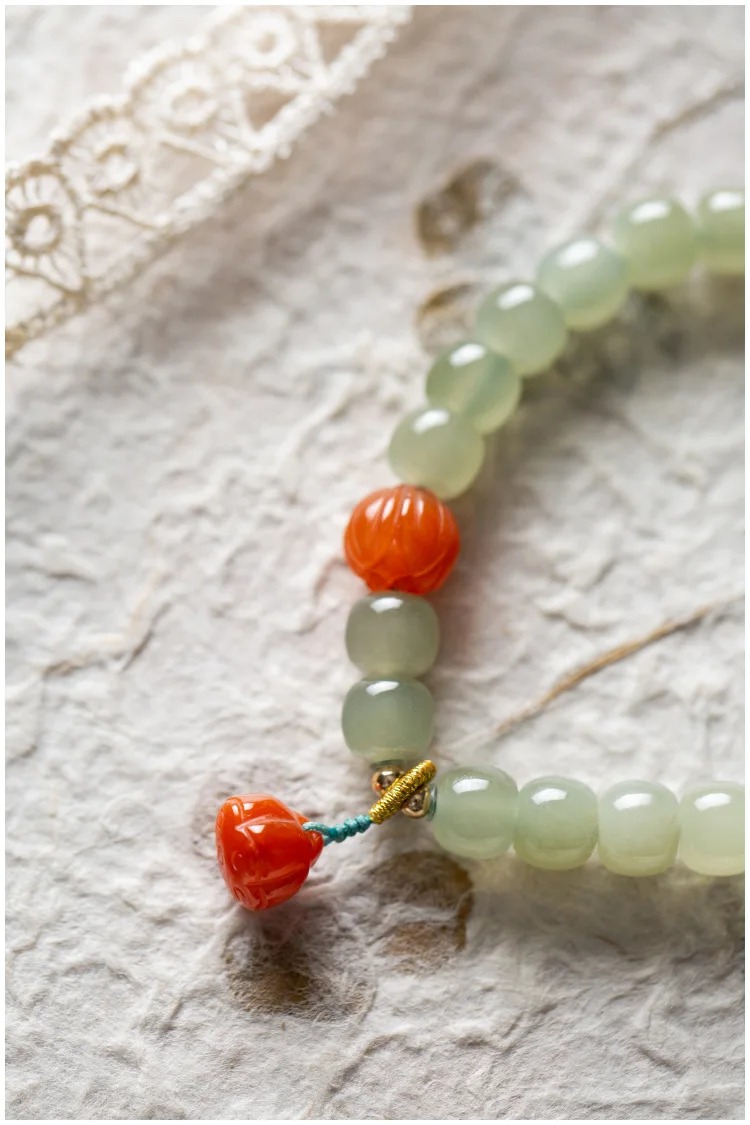Hetian Jade 7mm Mit Lotus Blume Lotus String Armband Einzigen Kreis DIY frauen Armband hand Nephrit Material schmuck – Detail 6