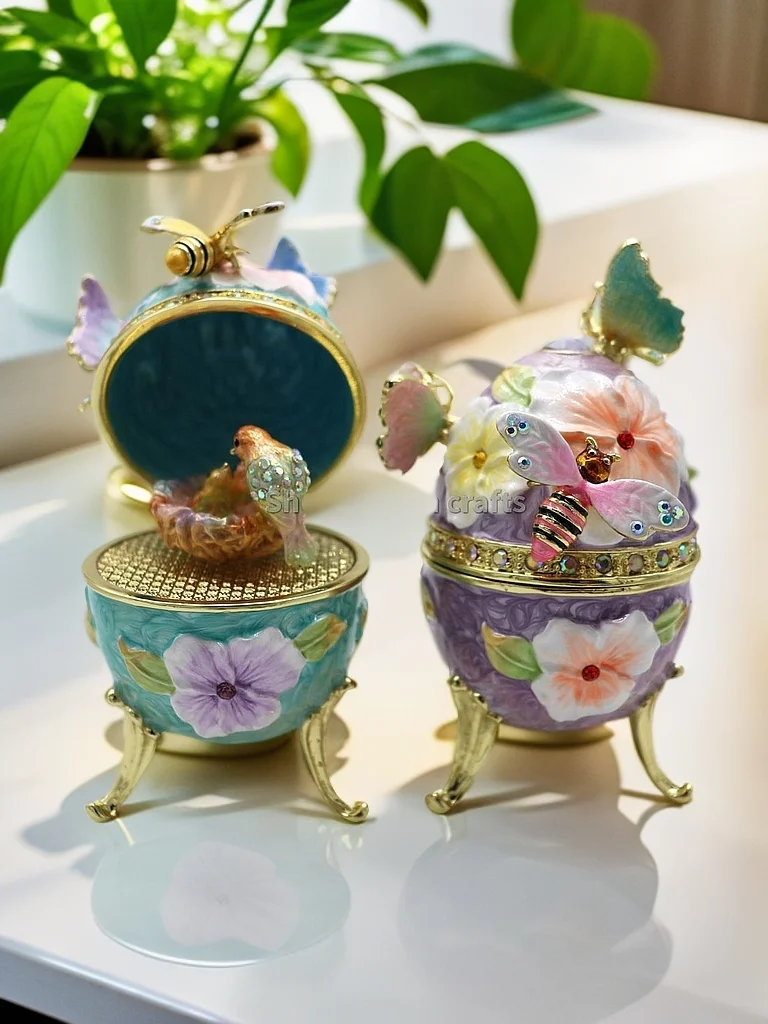 Emaille-Ei im europäischen Stil, russisches Faberge-Ei mit Musik, kleines Ornament, Heimdekoration, Geburtstagsgeschenk für Freunde und Familie, Spieluhr – Detail 5