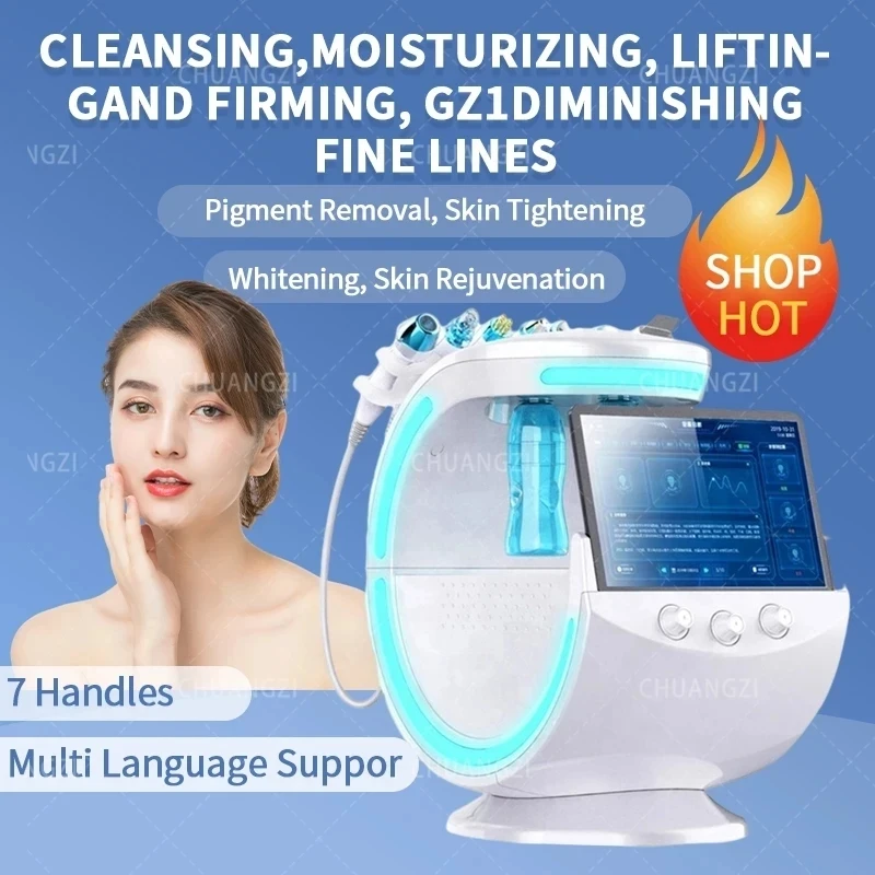 

7 In 1 Smart Cleansing Skin Analysis Deep Pore Beauty Machine Ice Blue Vacuum Hydra Skin Lifting Anti-aging Salon