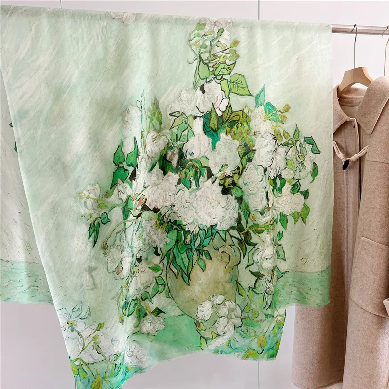 

100*200cm long Scarves 100% pure cashmere scarf Women green Print Shawls Wrap Female Blanket Soft Bufanda Stoles Echarpe Poncho