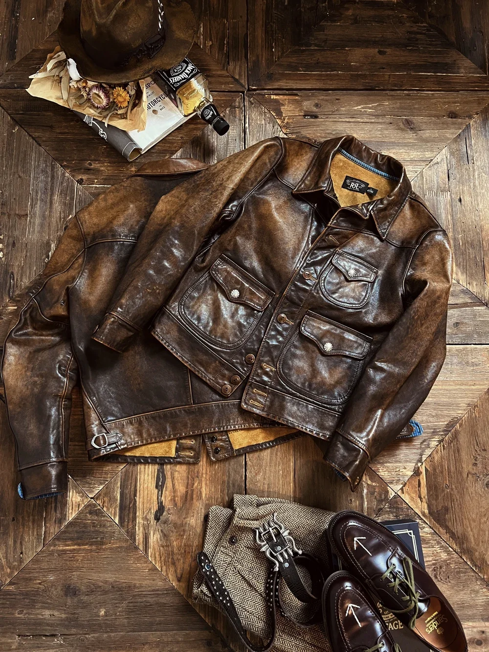 

Портновские американские винтажные куртки ручной работы из вощеной воловьей кожи