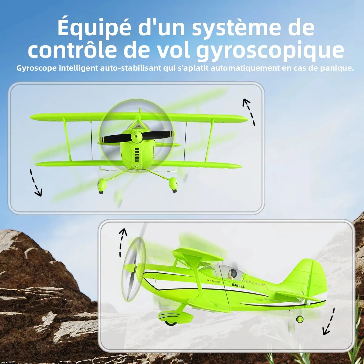 Détail du cockpit de l'avion RC WLtoys A310 planeur 4CH moteur brushless double aile EPP avec hélice visible
