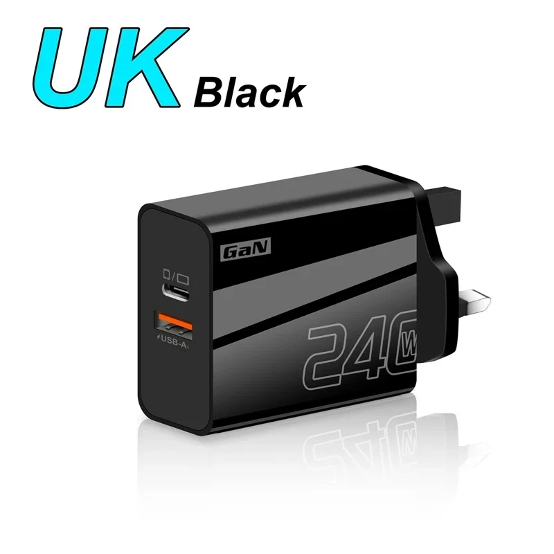 Ultra Quick 240W Dual-Port USB PD Wall Charger with EU/US/UK Plug
