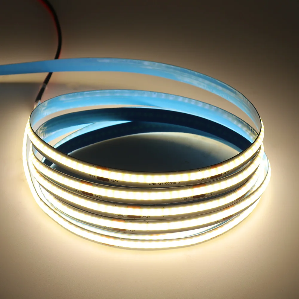 

12V 24V 5m 10m LED COB Strip Light With DC Plug/ 2pin Wire Ra 90 320LED 1m 0.5m Flexible Tape Lamp High Density Linear Lighting