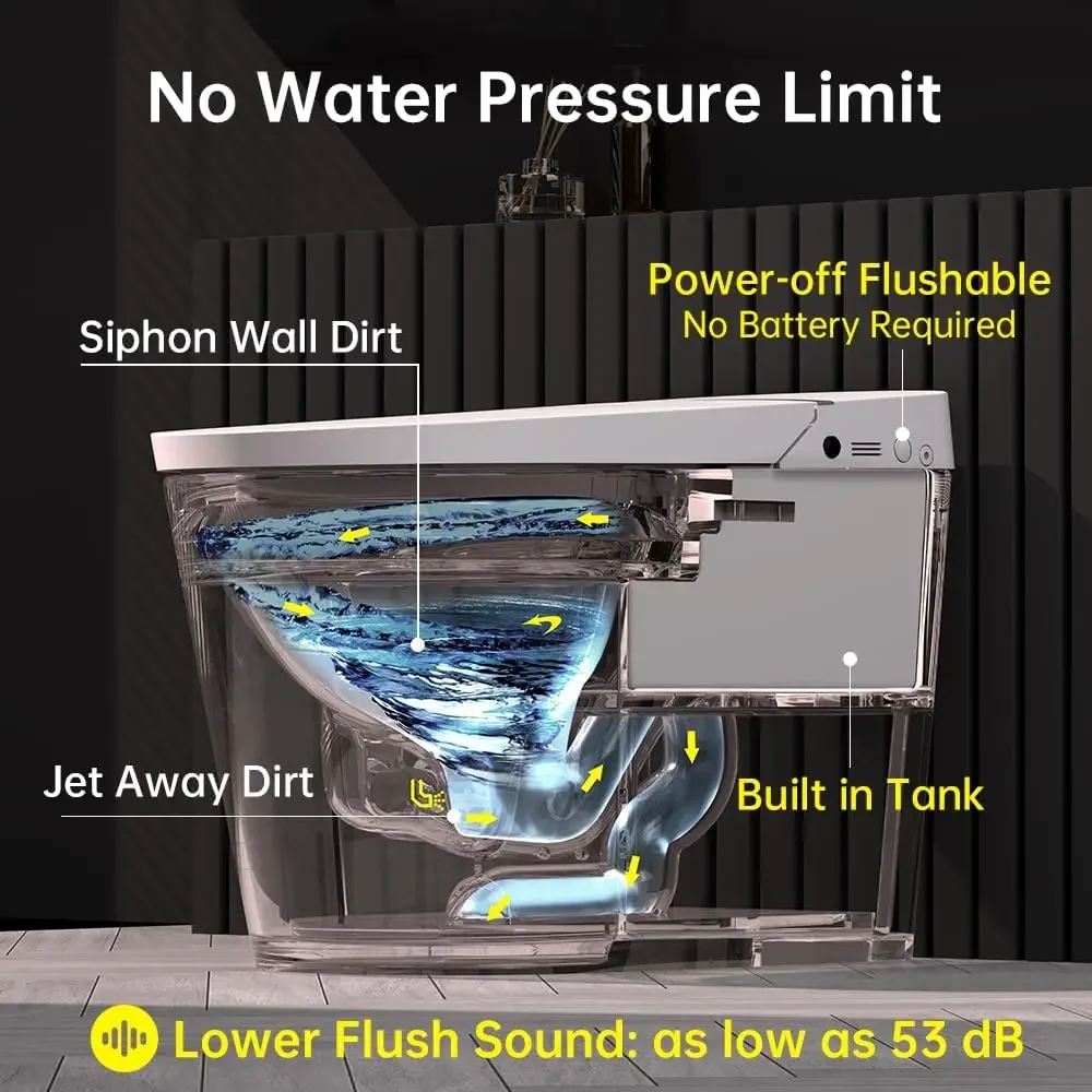 Smart Toilet with Tank and Bidet Built-In Auto Open Close Blackout Flush Auto Flush Heated seat Foot Sensor Operation