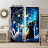 2Pcs Adorable Cat And Star Print Polyester Window Curtains Rod Pocket Design For Easy Hanging Home Decor Perfect For Bedroom 3