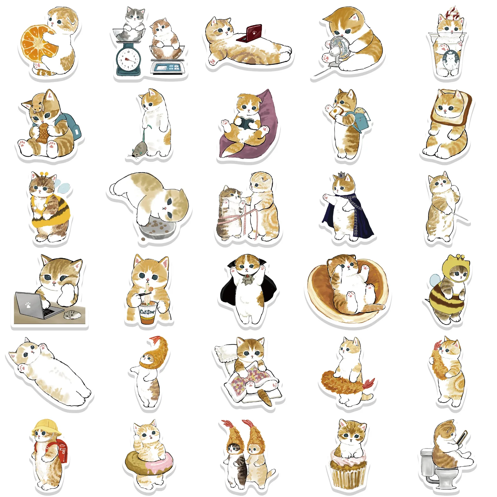 Cat Stickers 64 PCS Vinyl Waterproof Cat Stickers for Laptop Guitar Motorcycle Bike Skateboard Luggage Phone