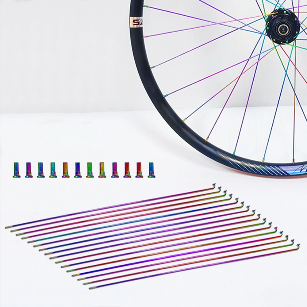 36Pcs Bike Spokes With Nipples Bicycle 14 Guage Rainbow Aluminum Alloy