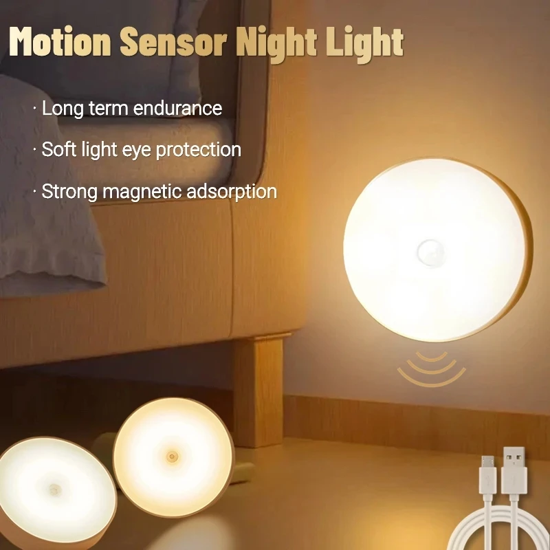 

PIR Motion Sensor LED Night Light USB Rechargeable Wall Lamps For Cabinet Wardrobe Staircase Lamp Bedroom Wireless Closet Light