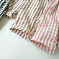 Pantalon à rayures en coton et lin pour garçon et fille, style décontracté, été automne 4