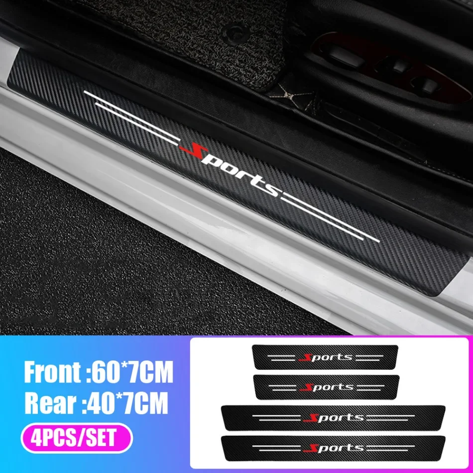 Car Sports Trunk Anti Scratch Sticker Car Door Sill Protector Decal Carbon Fiber Door Plate Sill Scuff Cover Stickers 4PCS car stickers car door stickers