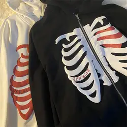 Y2k zip up solto crânio impressão anime goth grunge com capuz jaqueta cor sólida retro camisa harajuku estilo coreano girltop hoodies casaco