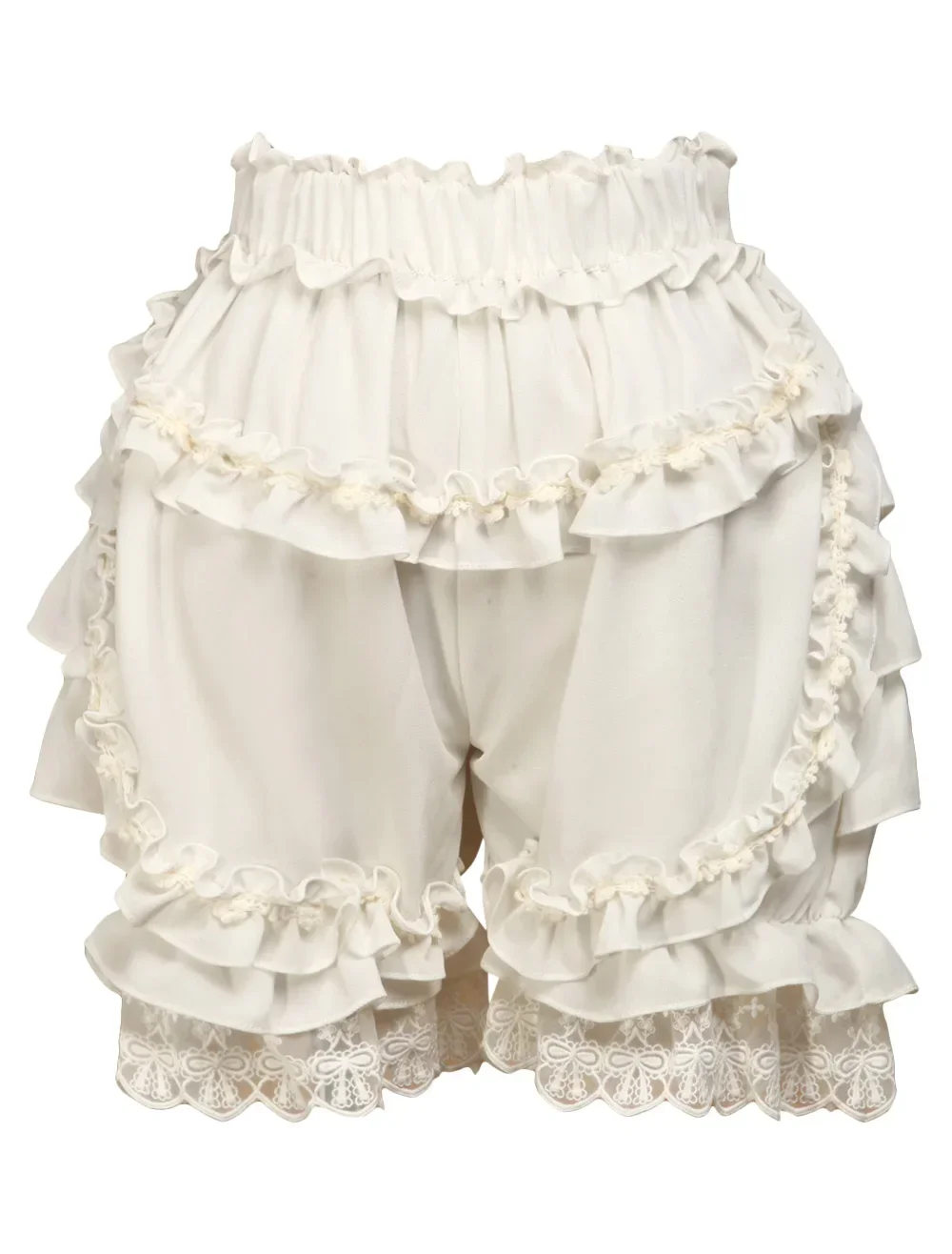 Loilita Bloomers Knickers Lace Trim Shorts Heart Shape Pocket Bow Ribbon Elastic shorts women