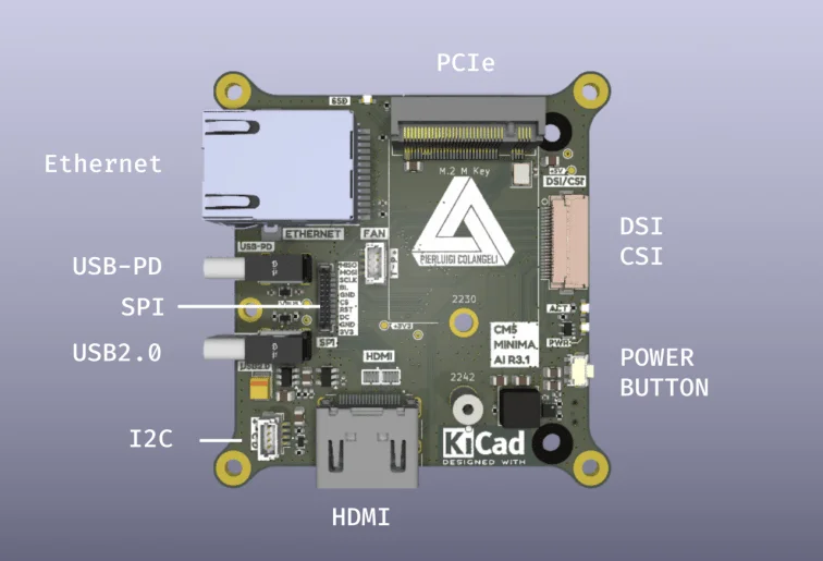 Raspberry Pi Compute Module 5 CM5 MINIMA Compact Carrier Board, M.2 Key Slot Hailo AI/SSD,CSI/DSI,Gigabit Ethernet,HDMI,USB-C PD