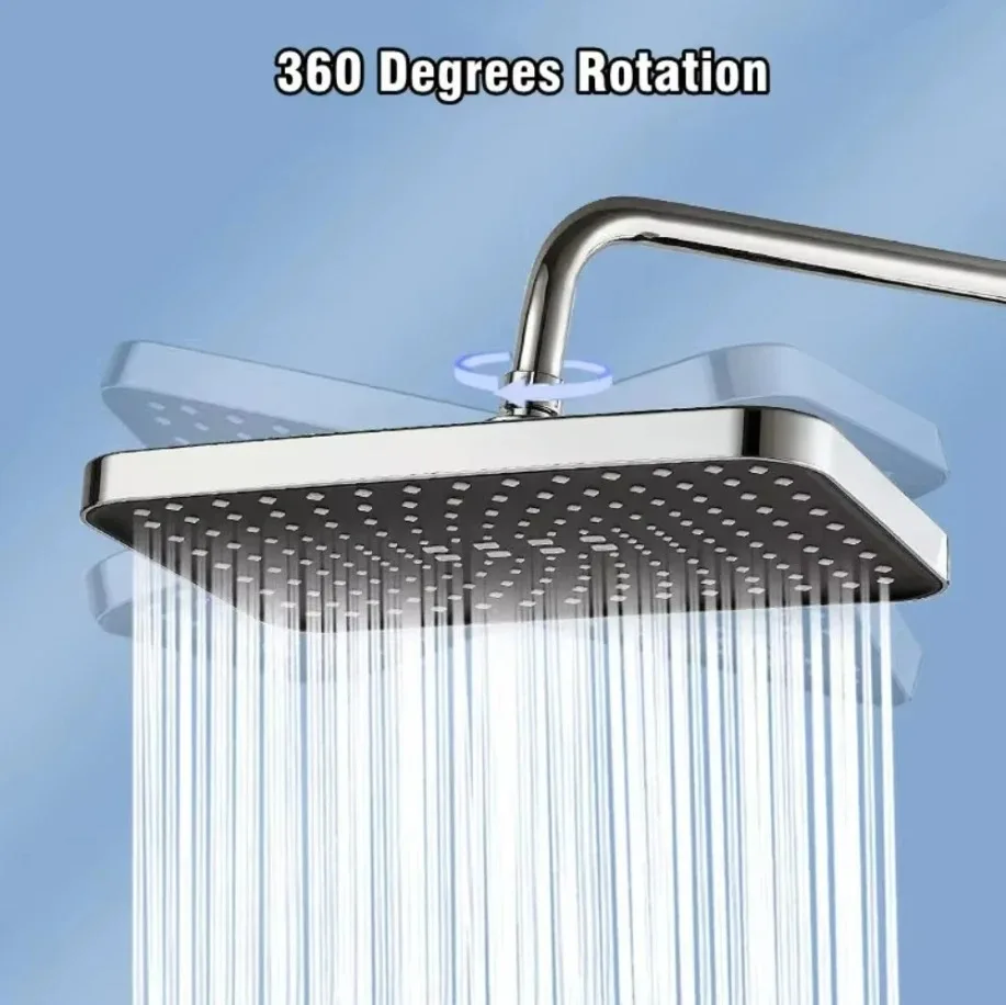 New 14 Inch High Pressure Top Spray Rain Shower Head Larger Flow Supercharge Rainfall Showerhead 360° Swivel Water Saving 5