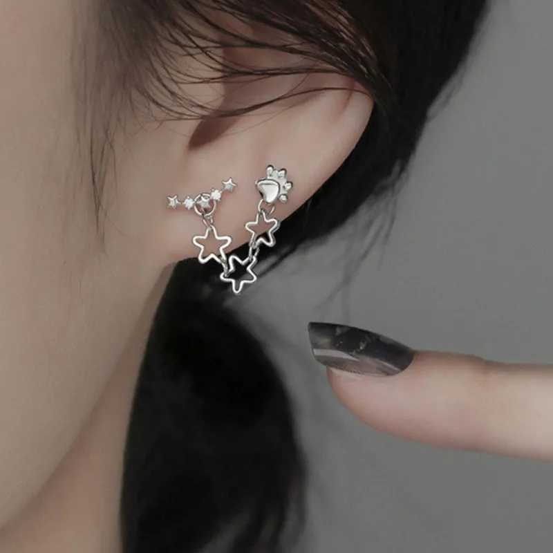 Single Tiny Star Tassel Cat Claw Stud Earrings for Women Simple Fashion Double Ear Hole Mini Earring Party Jewelry