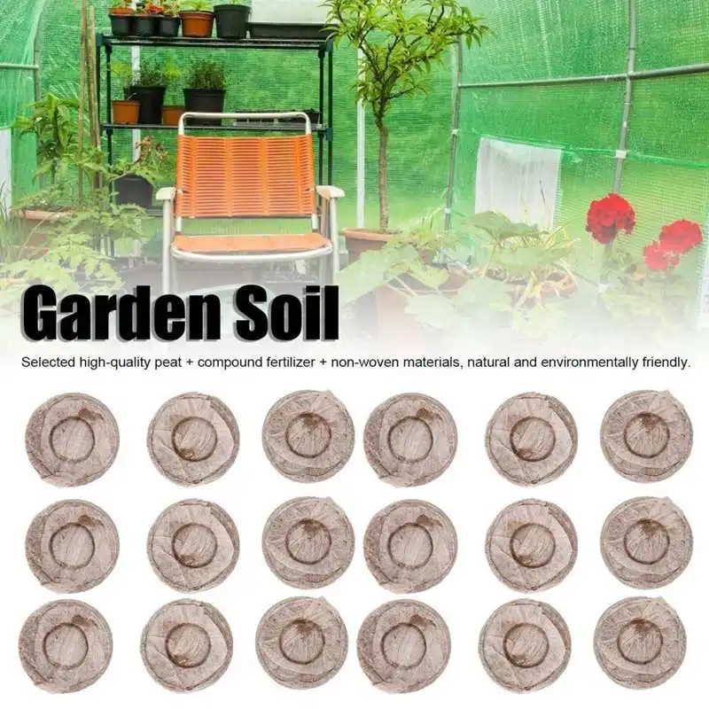 

20Pcs 3cm Nursery Soil Garden Flowers Seedling Peat Pellets Plug Planting Soil Block for Home Gardening Greenhouse Pots Tool