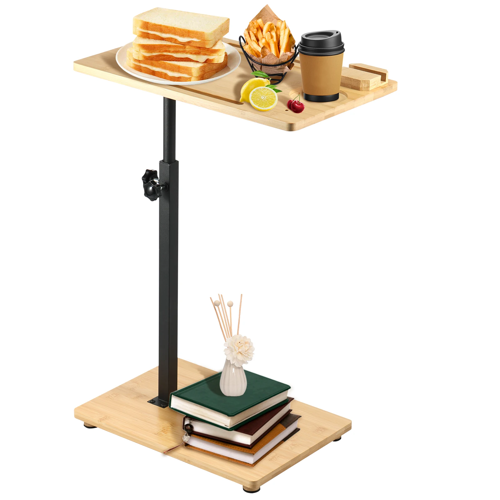 Adjustable Side Table C Shaped End Table 360&deg; Swivel Small Side End Tables for Living Room Bedroom TV Couch Small Spaces