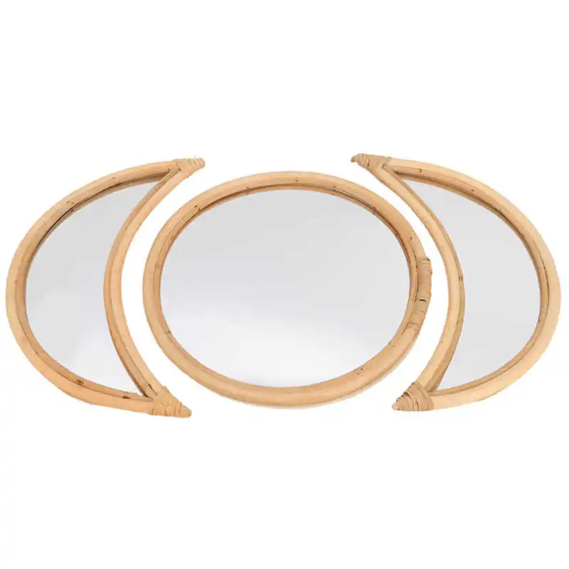 3PCS Moon Wall Mirror Rattan and Acrylic Moon Phase Mirror Set for