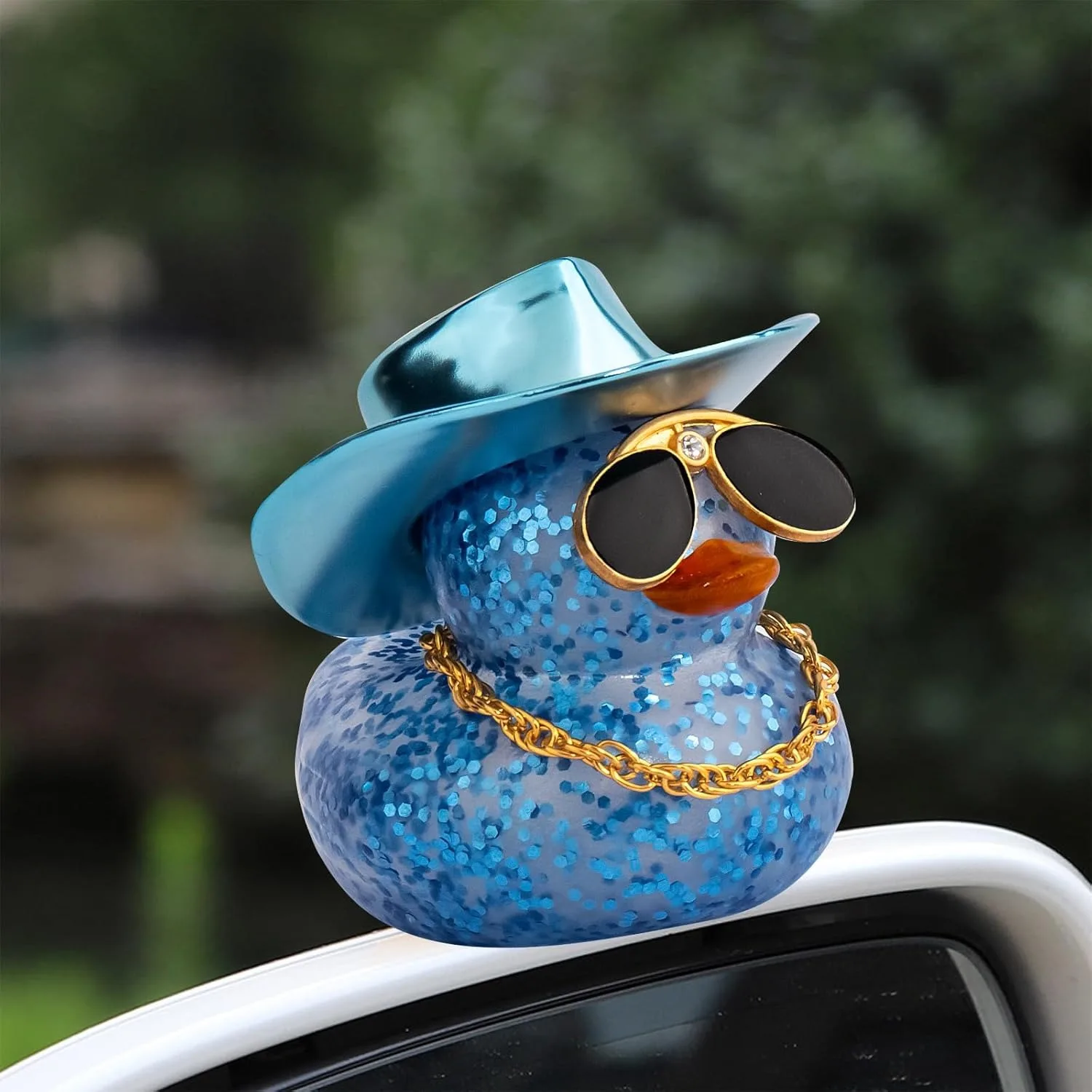 Dashboard Decorations Colorful Laser Cowboy Hat Ducky For Car Ornament Accessories Ducks with Hat Necklace Diamond Glasses car decoration accessories car figurine ornament
